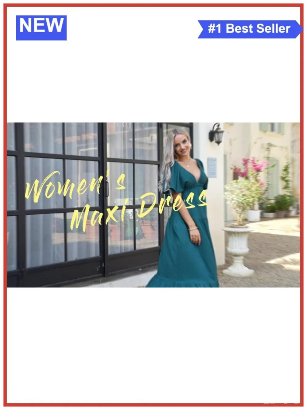 Women's Sexy V-Neck Maxi Dress Tiered Ruffle Flutter Sleeve Backless Elastic